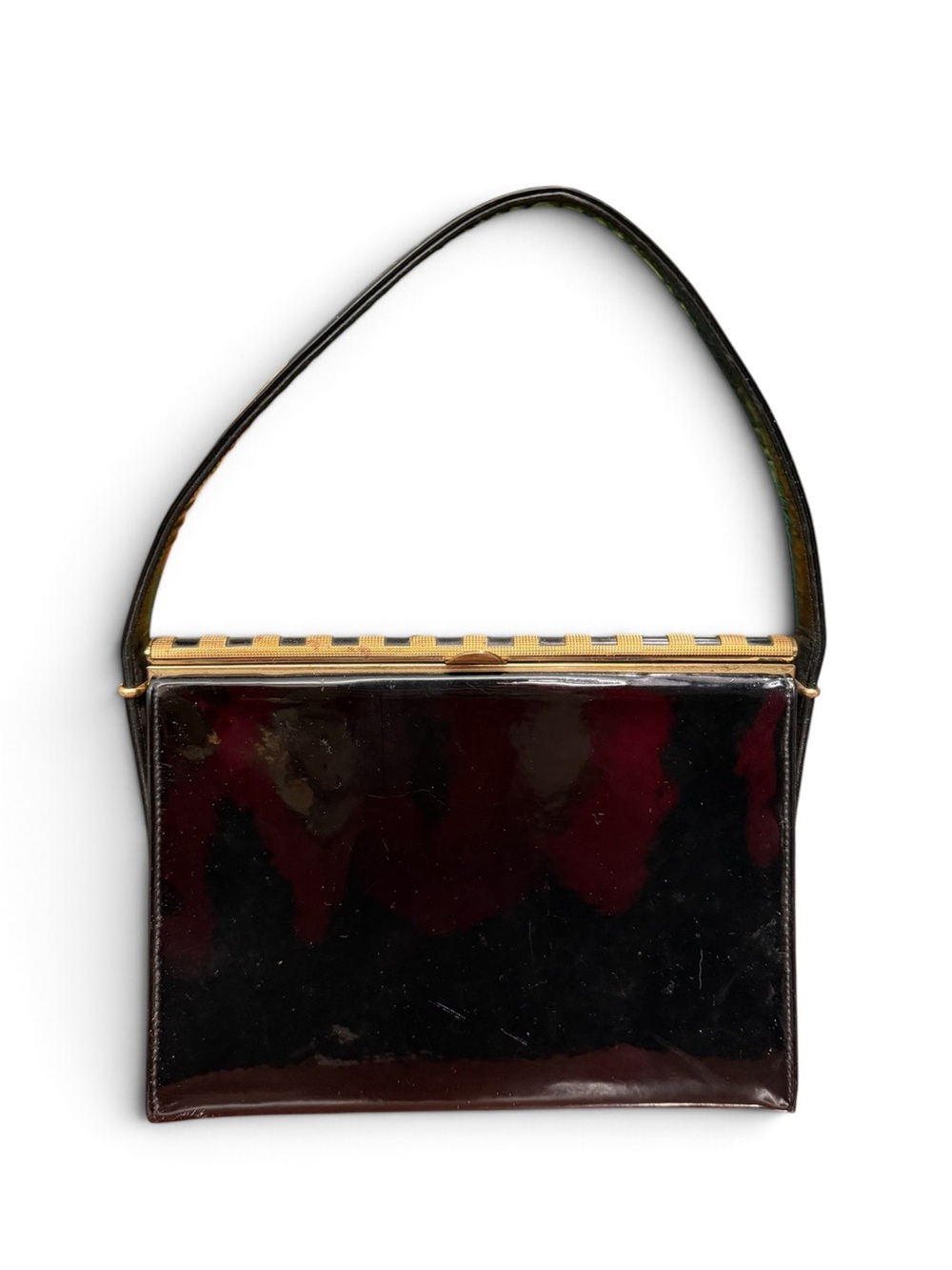 Vintage 1960s Coblentz Original Black Patent Handbag Gold Frame Top Handle
